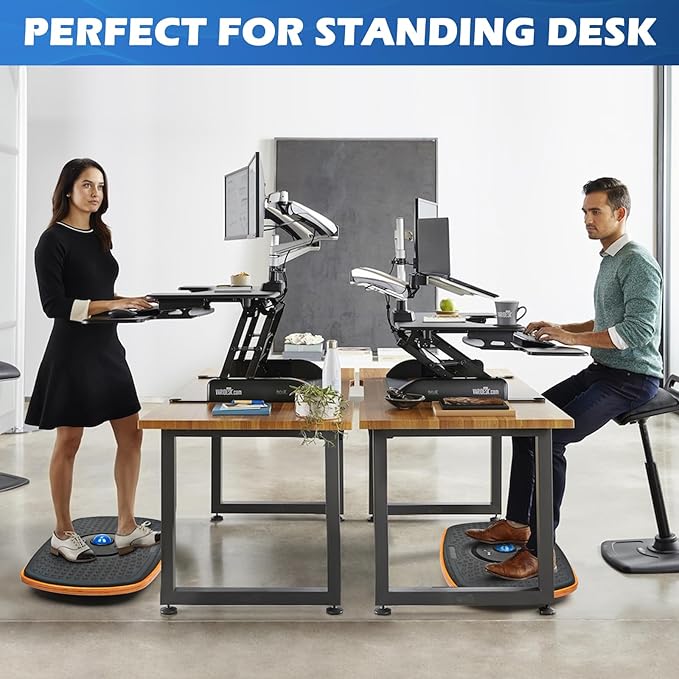 Standing Desk Anti Fatigue Mat Balance Board with Marble, 360° Rotation Exercise Wooden Wobble Board Stability Rocker Perfect for Office, Workstation, Home, Gym, Kitchen