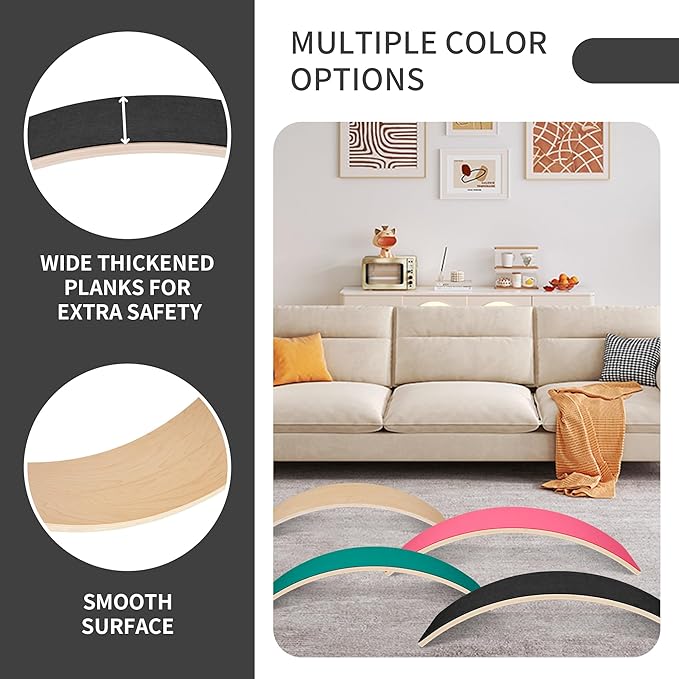 Balance Board, 32 Inch Wooden Wobble Board, Montessori Rocker Yoga Curvy Board Natural Wood, Open Ended Learning Toy, Sensory Play Equipment for Office & Classroom, Multiple Colors