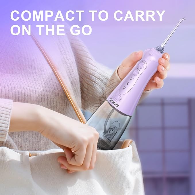 Nicefeel Water Dental Flosser Teeth Pick - Fast Charge Cordless Teeth Cleaner, 3 Modes Portable Oral Irrigator, IPX7 Waterproof Electric Water Dental Flosser for Tonsil Stone, 300ML Tank