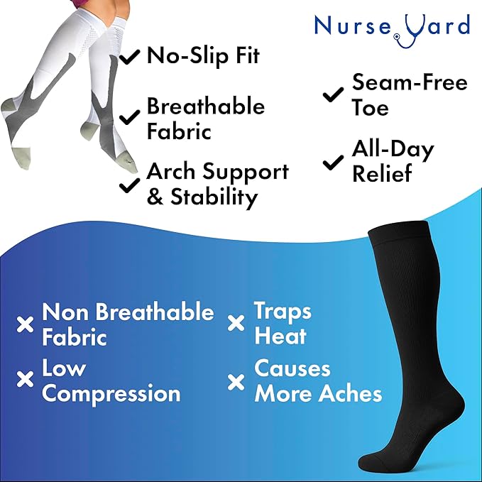 Compression Socks for Nurses - Women & Men - 20-30mmHg Graduated Compression, Zero-Toe Compression, For Medical Staff, Nursing, Athletic Support Such As Running, Cycling, Hiking - 1 Pair