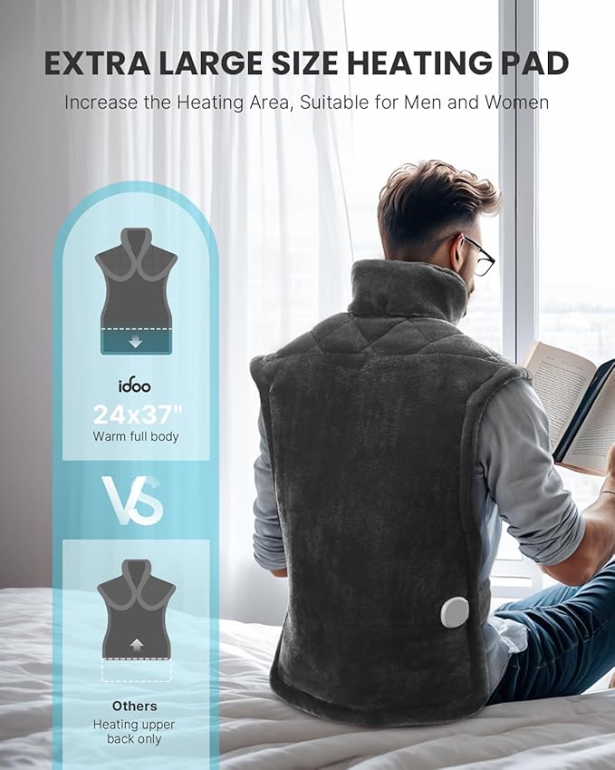 iDOO FSA Eligible Items, Birthday Gifts for Men, King Size Heating Pad for Back Pain Relief, Weighted Electric Heat Pad for Neck and Shoulders, 24"x37" XXL Large Back Heated Wrap, ETL Certified