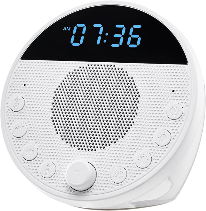 VEVOR Sound Machine, 18 Soothing Sleep Sounds and 7-Color Night Light, 5-in-1 White Noise Sound Machine with Dual Alarms, Auto-Off Timer and Memory Function, for Baby, Adults, Home, Office & Travel