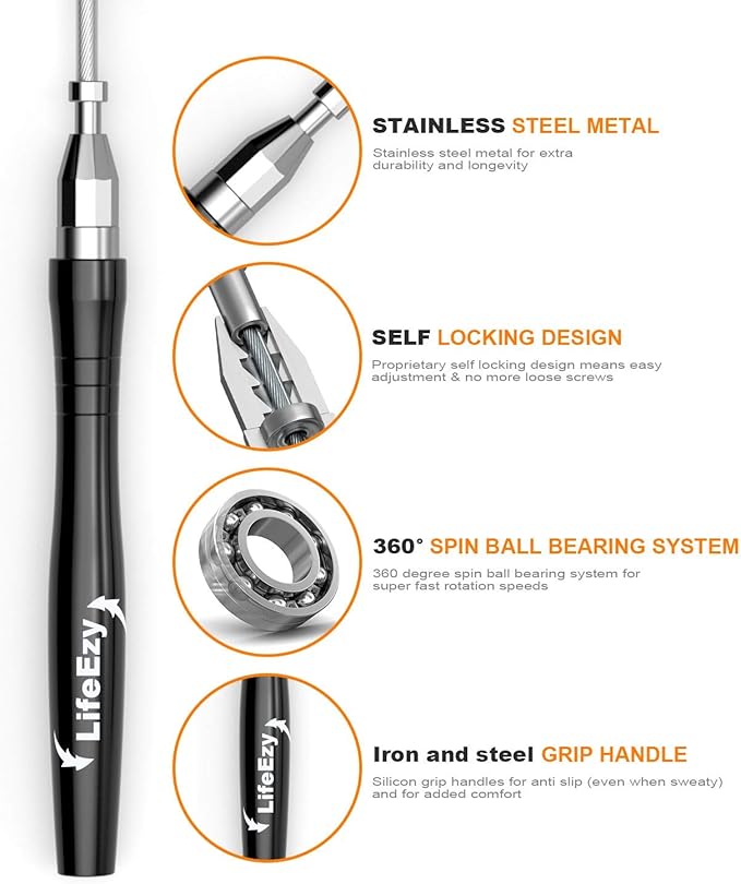 Jump Rope, High Speed Weighted Jump Rope - Premium Quality Tangle-Free - Self-Locking Screw-Free Design - Jump Ropes for Fitness - Skipping Rope for Workout Fitness, Crossfit & Home Exercises