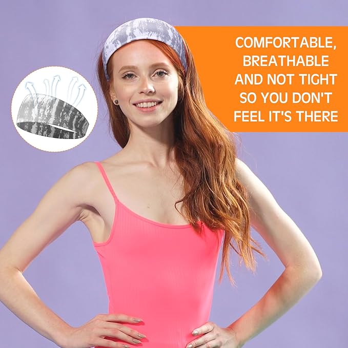 18 Pcs Sports Sweatbands for Men Women Camo Headbands Workout Non Slip Headbands Breathable Head Band Fitness Stretchy Unisex Hairband for Yoga Running Cycling Ball