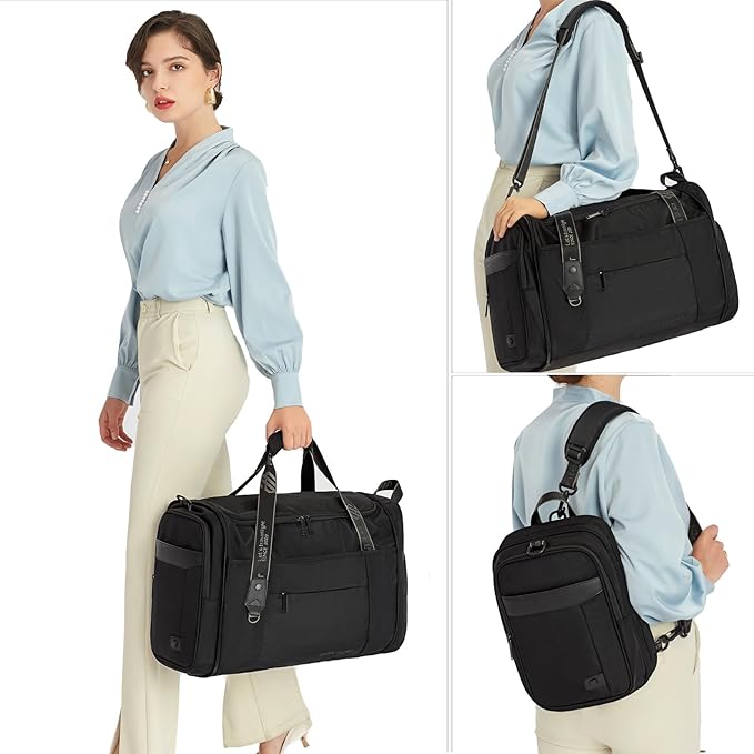 Gym Bags for Men Women, 42L Large Travel Duffle Bag, Carry On Bag for Airplanes with Shoe Compartment for Sports, Weekend Trips, Overnight and Camping - Black