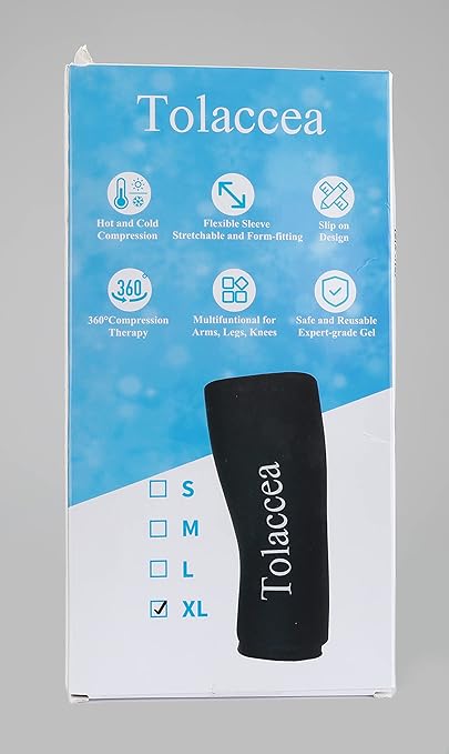 Elbow and Knee Ice Pack - Cold Ice Sleeve with Reusable Gel & Cold Therapy Compression for Knee, Shin Splints, Calf Strain, Flexible Ice Pack for Tennis Elbow, Tendinitis (Medium (Pack of 1), Black)