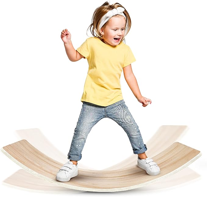 Yes4All Wooden Wobble Balance Board for Kids, 36 Inch Rocker Board Natural Wood, Seesaw Toy Toddlers, Yoga Curvy Board for Office & Classroom Adult