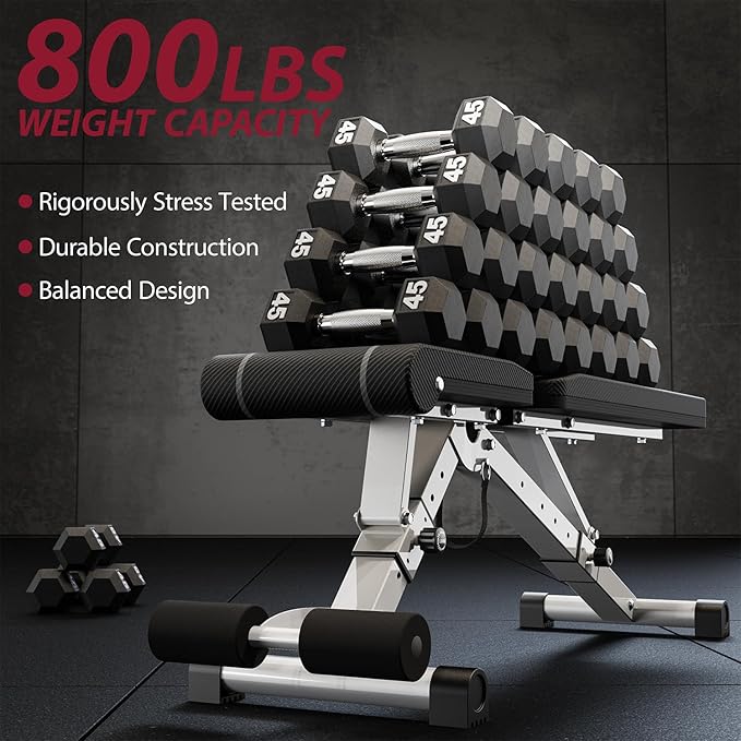 Adjustable/Foldable Workout Exercise Bench for Home Gym, Weightlifting and Strength Training - 6x4x2 Positions- 700 Pounds Load