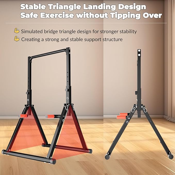 DOBESTS Foldable Power Tower Pull Up Bar Dip Station Adjustable Multifunction Workout Pull Up Tower Station Gym Strength Training Equipment for Home Outdoor, Triangular Legs, Support 700lbs