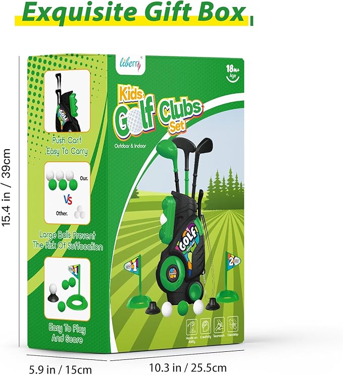 Liberry Toddler Golf Set for Boys Girls Age 2 3 4 5, Upgraded Kids Golf Cart with Shoulder Strap Design, Outdoor Indoor Sports Toys for Birthday, Black