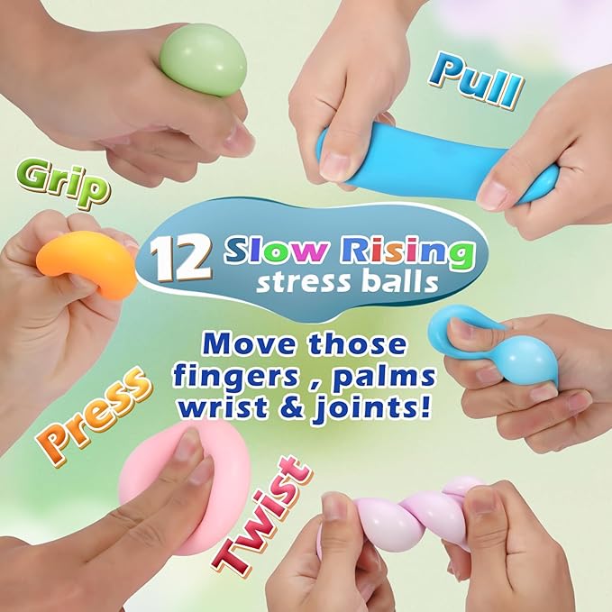 12 Pcs Stress Balls Set for Adults and Kids - Squishy Ball Sensory Fidget Toys for Anxiety Relief - Squeeze Ball Party Favors Bulk Pack - Classroom Prize - Birthday Halloween