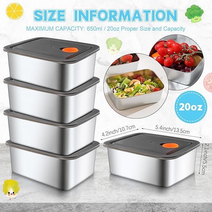 10 Set Stainless Steel Food Storage Containers with Lids, Reusable Metal Meal Prep Containers, Leak-Proof Stackable Storage Boxes, Dishwasher and Freezer Safe, Durable Bento Snack Boxes(20oz)