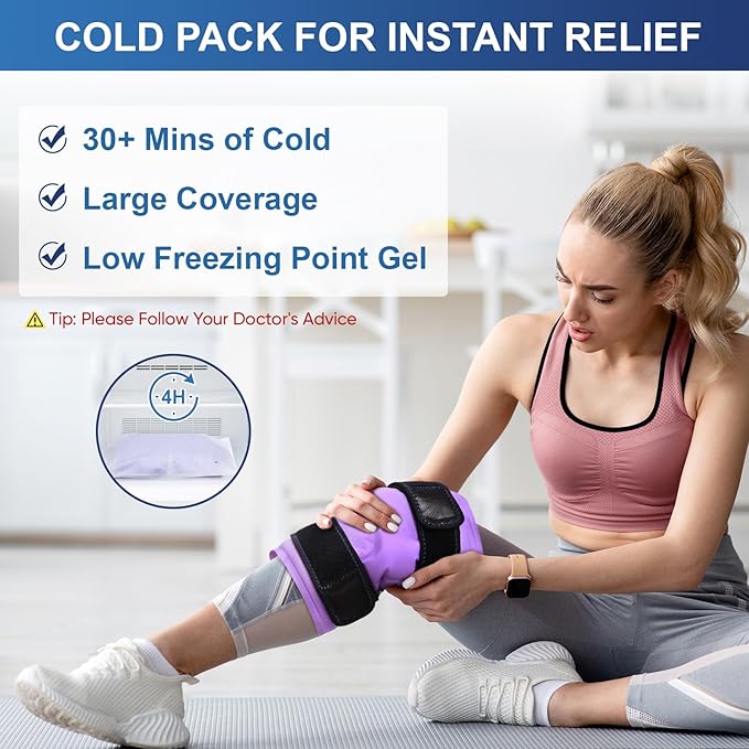 APEXUP Ice Pack for Knee Pain Relief, Large Reusable Wrap After Surgery, Flexible Gel Cold Pack for Injuries, Pain Relief for Back, Shoulder, Elbow, Ankle and Leg (Purple, XXL, 1PK)