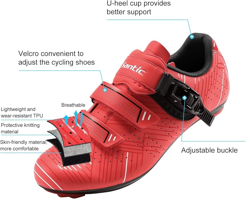 Santic Men's Cycling Shoes Road Cycling Riding Shoes Road Bike Shoes with Buckle- Roadway New