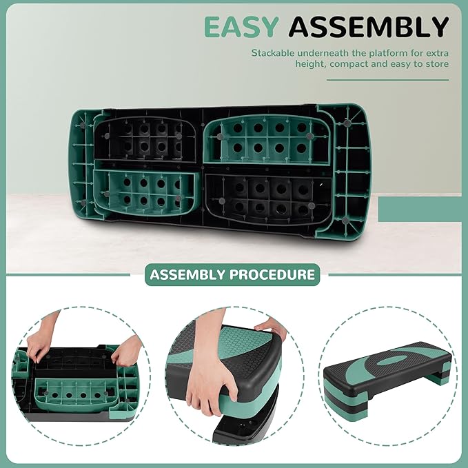 Step Aerobic Platform, 31" Exercise Step with 3 levels Adjustable Height, 4 Stackable Risers, Fitness Training Workout Stepper for Home Gym, Cardio Strength, Black & Pink