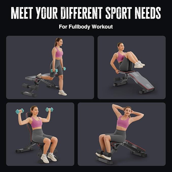 Adjustable Foldable 660LB Weight Bench, Lifting Sit-up Multi-use Workout Bench Exercise Bench Incline Decline Flat Utility Bench Press for Home Gym