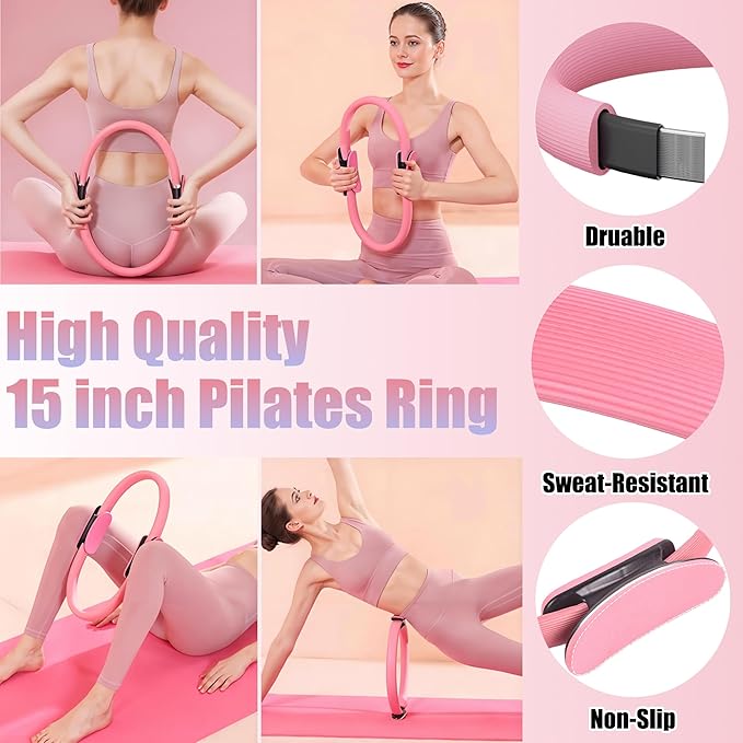 Pilates Kit Pilates Essentials Kit for Women 13 PCS Pilates Ring and Ball Set with Resistance Band,Adjustable Ankle Wrist Weights,Stretch Ring,Exercise Bands,Pilates Equipment for Home Workouts
