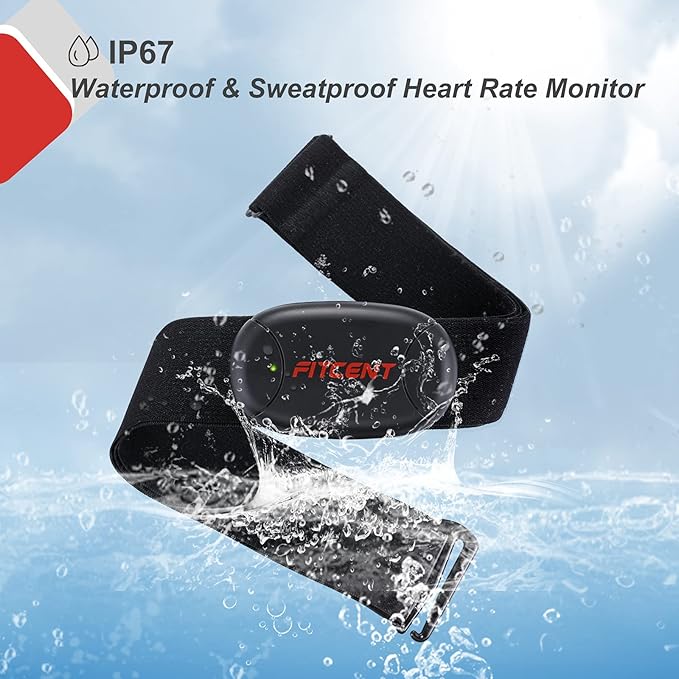 FITCENT Rechargeable Heart Rate Monitor Chest Strap 5.3 kHz/Bluetooth 5.0/ANT+, Heart Rate Sensor for Peloton Strava Zwift DDP Yoga
