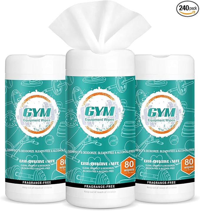 3 Pack Fitness Equipment Wipes 240 Pcs Gym Wipes Yoga Mat Cleaner Non Fragrance Peloton Cycle Bike Clean Surfaces Accessories for Home Office Gym