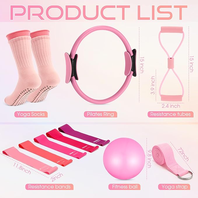 Home Pilates Essentials Kit for Women Pilates Equipment Set with Yoga Ball Resistance Band, Circle, Yoga Ring Circle Set for Beginners Home Workouts Legs Arms and Thighs