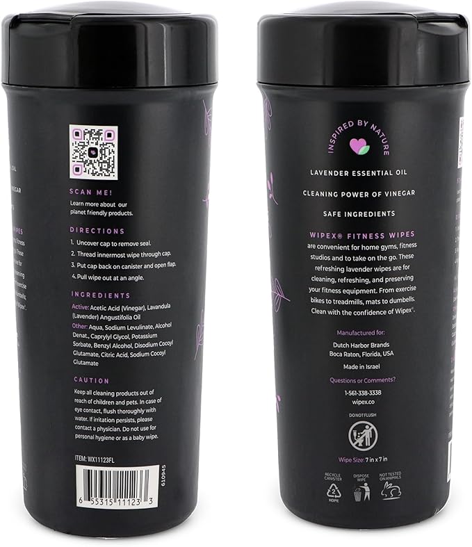 Wipex Screen Wipes & Gym Wipes Combo Pack - 75ct Gym Equipment Canister & 24ct Individually Wrapped Fitness Touch Screen Cloths, Safe for Yoga Mats & Electronics, Lavender Scent