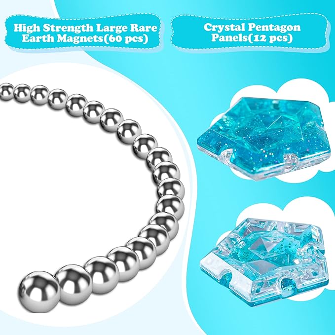 Magnetic Fidget Sphere Magnet Toys - Holographic Glitter Crystal Blue - Magnets Sensory Toys - 12 Piece Set - Creativity Beyond Imagination, Inspirational, Recreational, Fun Desk Toy for Adults