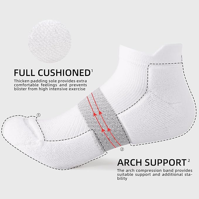 FITRELL 5-6 Pairs Ankle Running Socks for Women Athletic Cushioned Low Cut Tab Sports Socks