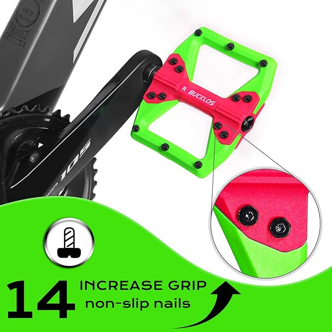 BUCKLOS MTB Flat Pedals Mountain Bike Pedals, 3 Bearings CNC Adult Road Bike Pedals, Bicycle Platform Aluminum Alloy Non-Slip Pedal for Gravel Bike/BMX 9/16"(Black)