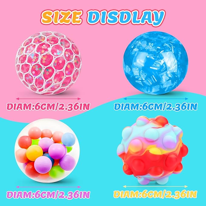 Stress Balls 4 Pack for Adults and Kids, Squeeze Toys, Sensory Toys for Kids with Autism, Squishy Fidget Toys for Stress and Anxiety Relief, Prize for Classroom