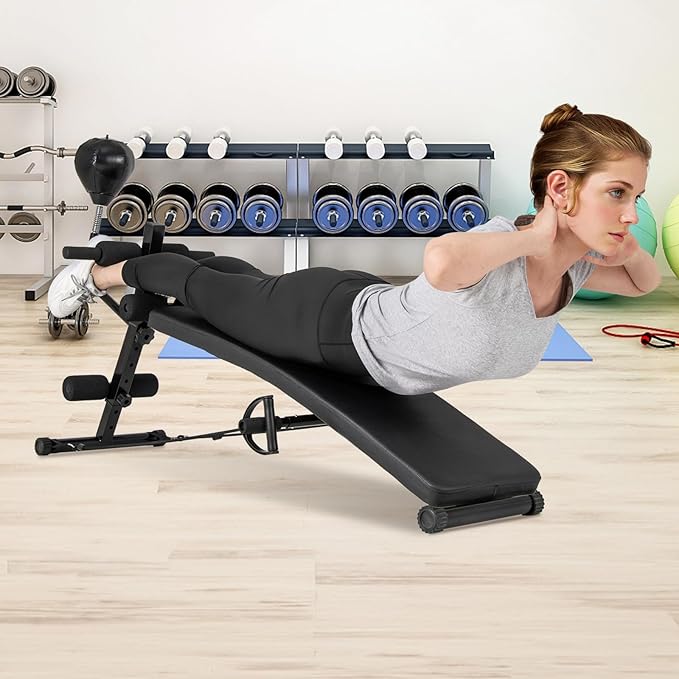 GYMAX 3 in 1 Decline Ab Bench with Speed Ball & Resistance Bands, 5-Level Adjustable, 300 lbs Weight Capacity