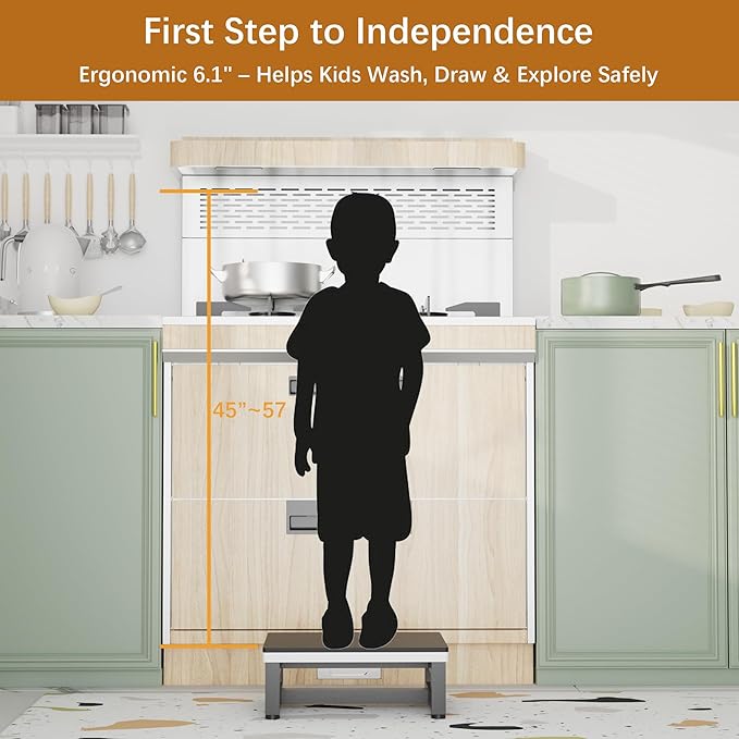 Wooden Step Stools for Adults Kids, Heavy Duty Stepping Stools with 1CM-Thick Anti-Slip Cushion for Bedroom Kitchen Bathroom, Bed Steps for High Bed, Easy to Assemble, 500-LBS Capacity, Black&Grey