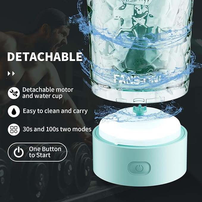 Electric Shaker Bottle, 24oz Lockable Blender Cup Electric Protein Shaker Bottles, Tritan USB C Rechargeable Mixer, Portable Shaker Cups for Protein Shakes for Men Women, Water Blue