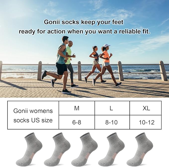 Gonii Ankle Socks Womens Athletic Thick Cushioned Running Hiking Low Cut 5-Pairs