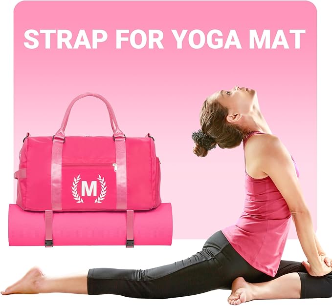 Gym Bag for Women, Personalized Duffle Bag with Shoe Compartment, Sports Bag for Yoga & Dance with Wet Pocket and Mat Strap(HotPink,Y)