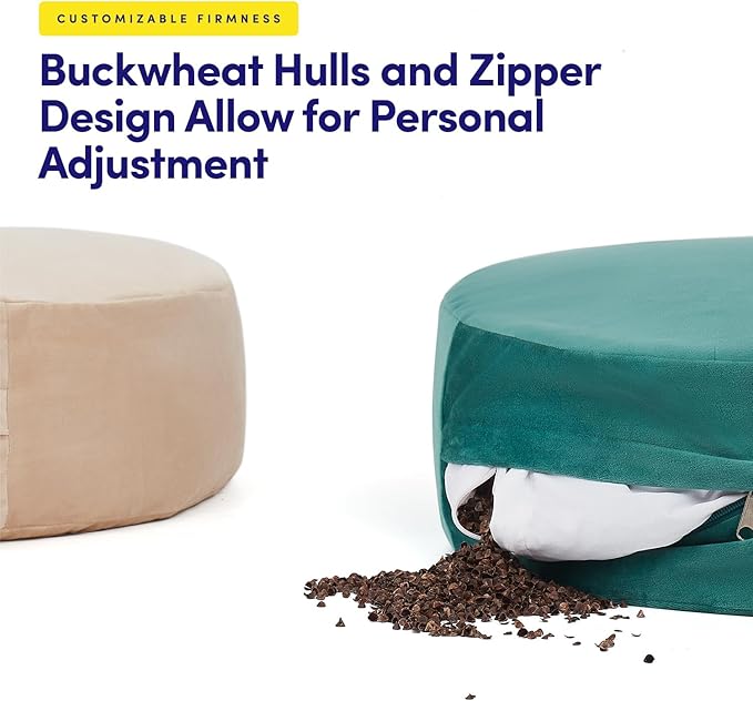 Meditation Cushion Bolster Pillow for Restorative Yoga โ Supportive Cushion for Meditation, Pilates, and Relaxation โ Filled with Buckwheat Hulls - Removable Cover