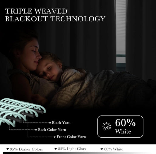 PONY DANCE Greyish White Blackout Curtains for Bedroom 84 Inch Length 2 Panels Set, Privacy Thermal Insulated Room Darkening Grommet Drapes for Living Room Window, W34 x L84 Inch