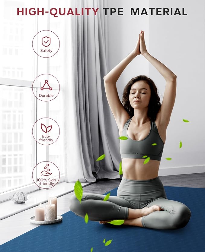 HAPBEAR Large Yoga Mat - 72"x36"x6mm (1/4 inch), Extra Wide Non-Slip Exercise Mat for Home Workout, Yoga, Pilates & Stretching, Durable & Eco-Friendly, Includes Bonus Resistance Bands & Carry Bag