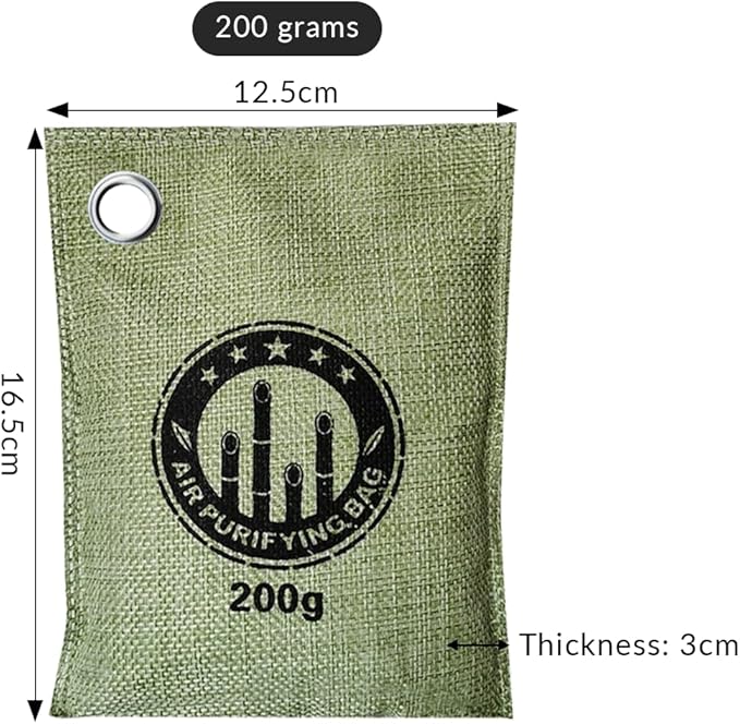 4 Pack charcoal odor absorber,Bamboo Charcoals Air Purifying Bag Charcoals Deodorizer Eliminator for Strong Odors in Car, Closet, Shoe, Basement (200G*4 Pack Green, Unscented)