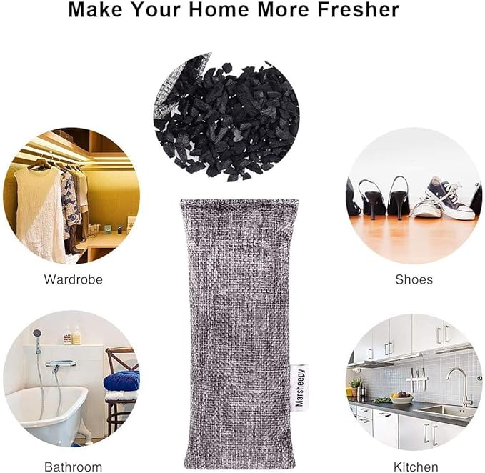 Marsheepy 6 Pack Activated Charcoal Odor Absorber Bags, Shoe Deodorizer insert and Shoe Odor Remover, 100% Natural Shoes Smell Remover,Shoe Odor Eliminatorr (60g X 6 PACK)