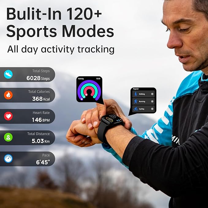 Fitness Tracker Answer/Make Calls, Smart Watch with Blood Pressure, Blood Oxygen, 24/7 Heart Rate Monitor, 120+ Sport Mode Activity Tracker, Waterproof Sleep Tracker for Women Men