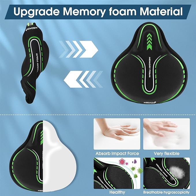 MSDADA New Large Gel Bike Seat Cover, Extra Soft Bike Seat Cushion for Men Women Comfort Wide, Fits Indoor/Outdoor/Exercise Bikes (11.22 inch x 10.03 inch)