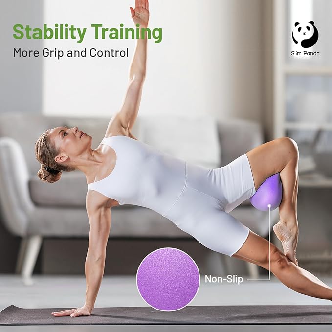 Slim Panda Pilates Ball, 9 Inch Small Exercise Ball, Anti Burst Mini Yoga Ball for Stability, Workout, Barre, Core Strength, Physical Therapy, Balance, Stretching