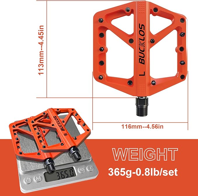 BUCKLOS Mountain Bike Pedals MTB Pedals Flat, Adult Bicycle Road Bike Large Platform Nylon Non-Slip Pedal for Gravel Bike/Hybrid Bike 9/16"