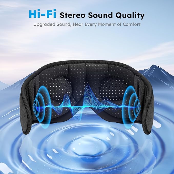 LC-dolida White Noise Sleep Mask, 3D Sleep Headphones with 16 Soothing Sounds, Bluetooth 5.4 Sleep Eye Mask with Timer, Total Blackout Sleeping Headphones for Side Sleeper(Black)