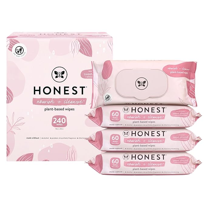 The Honest Company Nourish + Cleanse Naturally Scented Wipes | Cleansing Multi-Tasking Wipes | 99% Water, Plant Based, Hypoallergenic | Sweet Almond, 240 Count