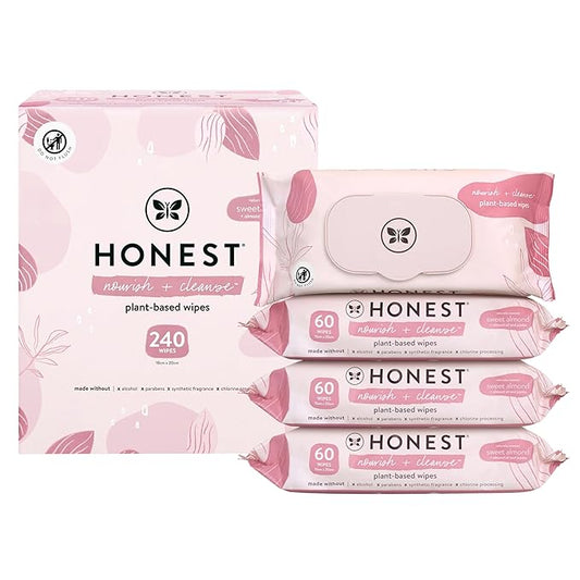 The Honest Company Nourish + Cleanse Naturally Scented Wipes | Cleansing Multi-Tasking Wipes | 99% Water, Plant Based, Hypoallergenic | Sweet Almond, 240 Count