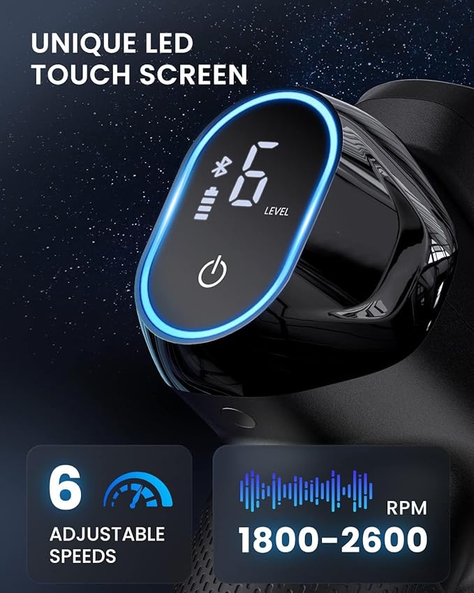 RENPHO Massage Gun Deep Tissue with Bluetooth, Percussion Muscle Massage Gun with 12mm Amplitude for Athletes, Portable Electric Handheld Massager Gun, LED Touch Display