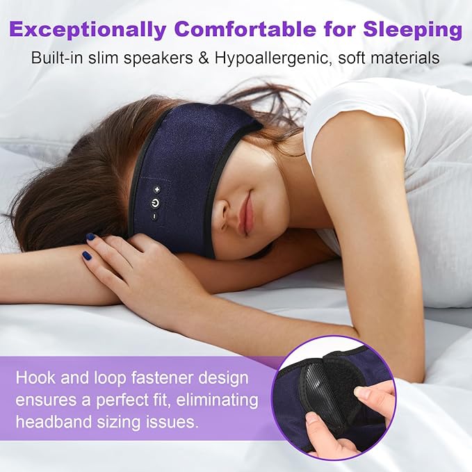 Sleeping Headphones Headband with Adjustable Hook and Loop, Bluetooth Headband Headphones for Sleeping Workout Running Yoga Gift - Unisex Purple