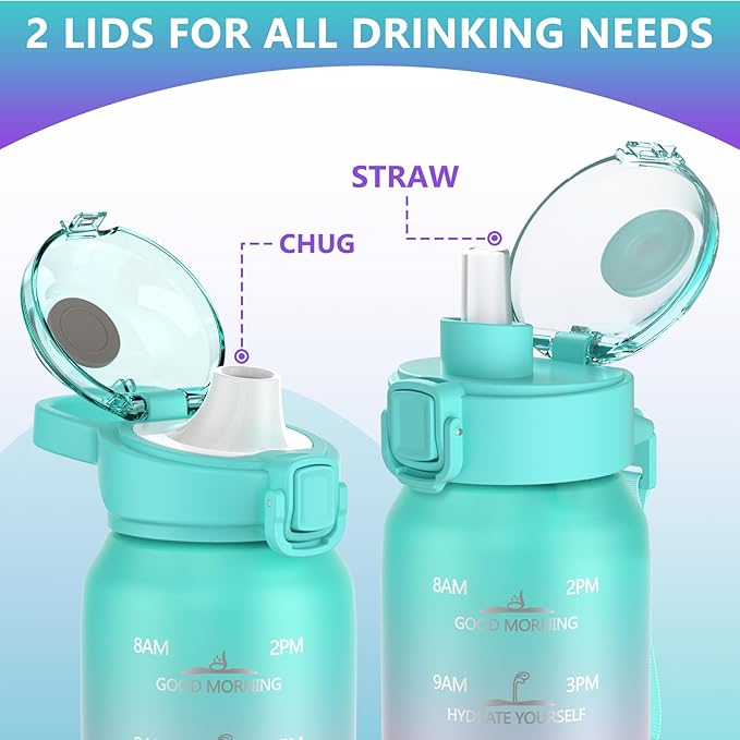 24oz Insulated Water Bottle with Straw and Spout Lids, 700ml 18/10 Stainless Steel Double Wall Vacuum Sports Water Jug, Leakproof Hydro Cup Flask for Men, Women & Kids GREEN PINK PURPLE