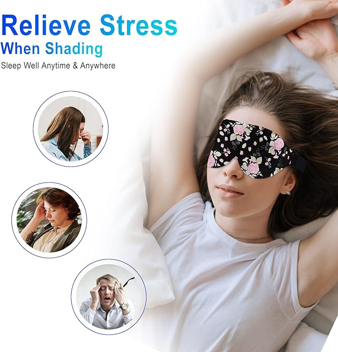 3D Sleep Mask, 100% Blackout 3D Contoured Sleep Eye Mask, Comfortable & Super Soft Sleeping Mask with Adjustable Straps for Women, Men, Sleeping Travel Yoga Naps (Peony Flower - Pack of 1)